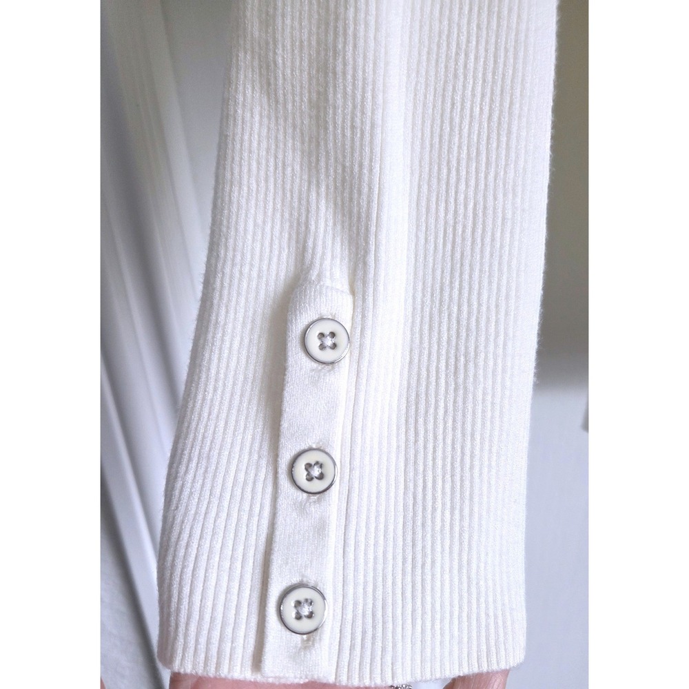 Talbots Ivory Cream Ribbed Long Sleeve Button Cuff Sweater Sz L Minimalist - Picture 3 of 5